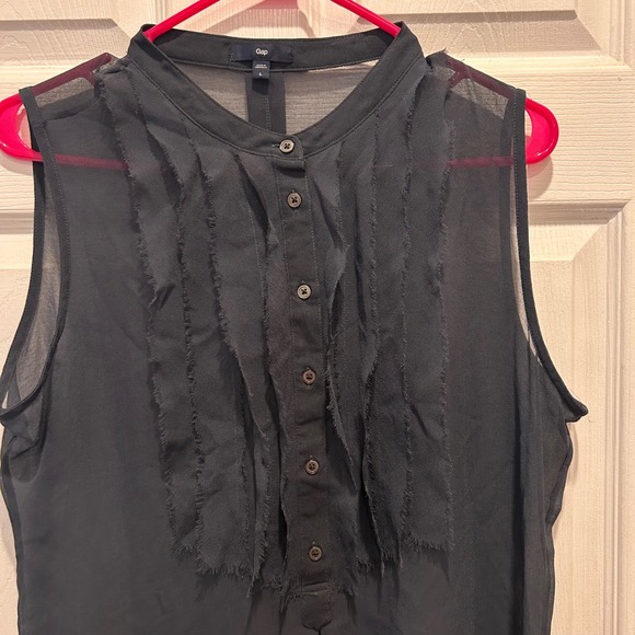 Gap Women Gray Sleeveless Sheer Button Front Ruffle Blouse Top Size L Whimsigoth - Picture 2 of 7